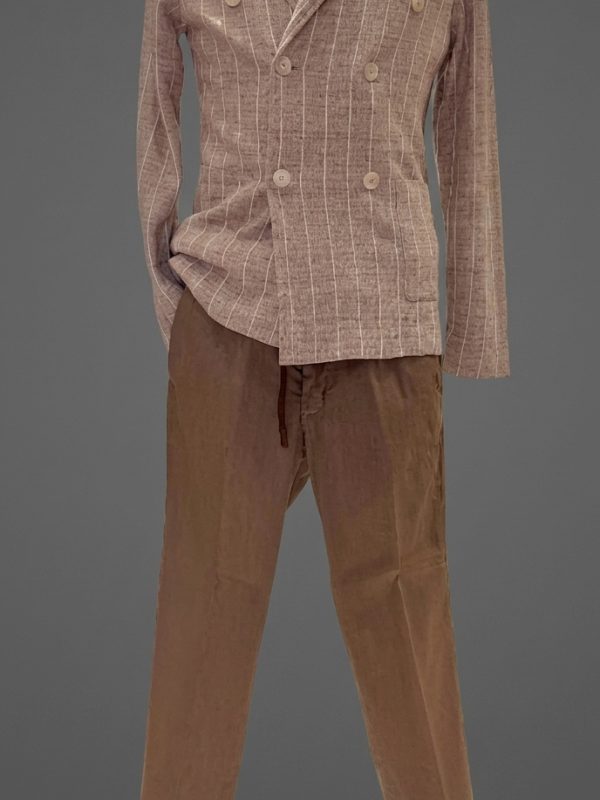 Completo Uomo Giacca Doppiopetto Mc + Pantalaccio misto lino Moro