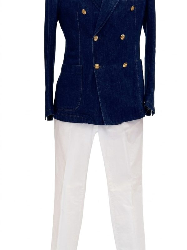 Completo uomo Giacca Denim doppipetto Jerry Key + Chino Camouflage
